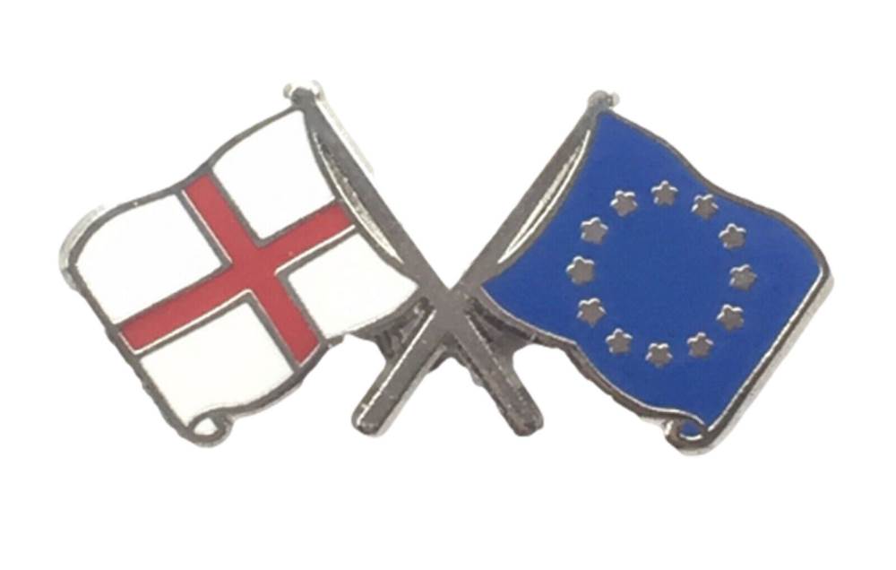 England & EU European Union Flags Friendship Courtesy Enamel Lapel Pin Badge image 0