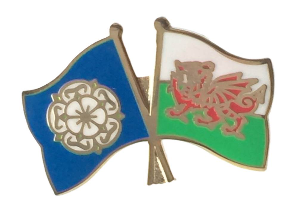 Yorkshire Rose & Wales Flags Friendship Courtesy Enamel Lapel Pin Badge image 0