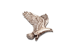Detailed handcrafted pewter Eagle in Flight pin badge featuring an eagle with fully spread wings, butterfly clutch fastening and fine feather detailing.
