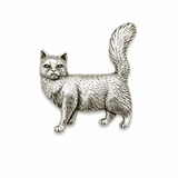 Pewter Maine Coon cat badge with detailed fur and large bushy tail