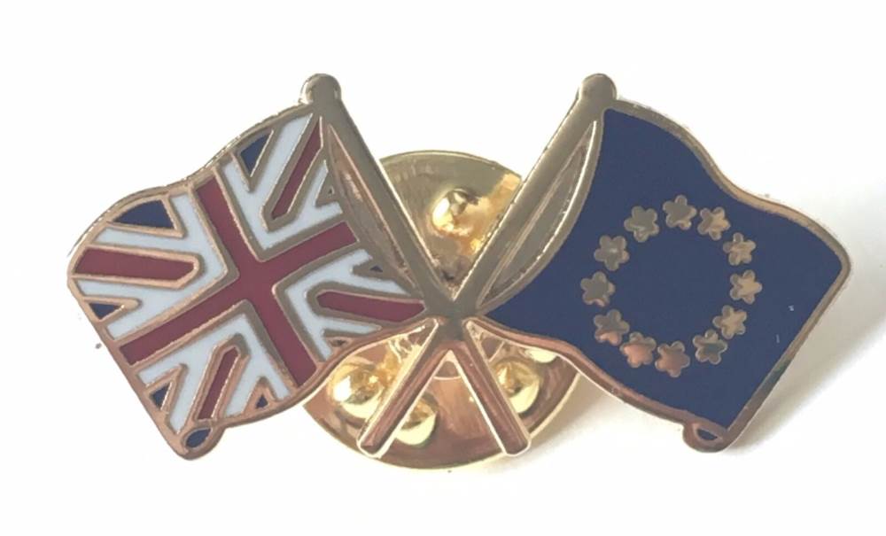 Great Britain & Europe Flags Friendship Courtesy Enamel Lapel Pin Badge image 0
