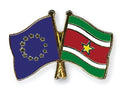 EU European Union & Suriname Flags Friendship Courtesy Enamel Lapel Pin Badge image 0