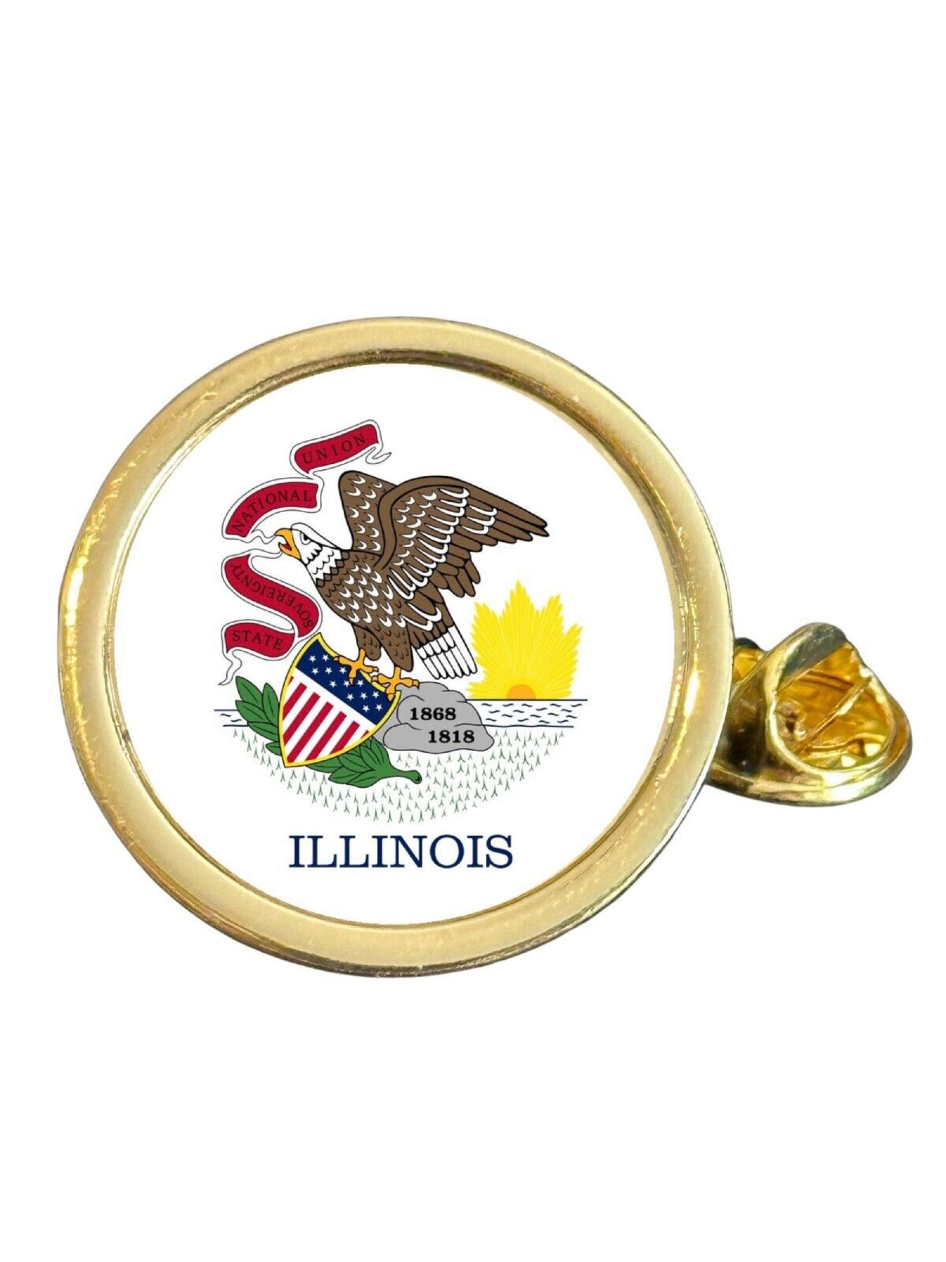 State Of Illinois Part Flag USA Gold Plated Domed Lapel Pin Badge in Bag image 0