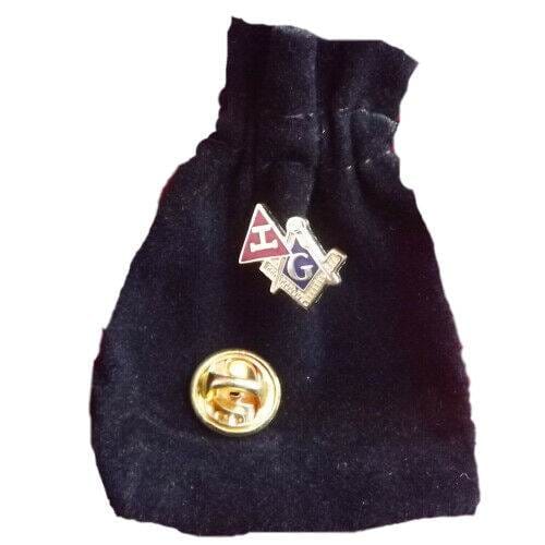 Masonic Crest + Royal Arch Tau Enamel Lapel Pin Badge with Velvet Pouch image 0