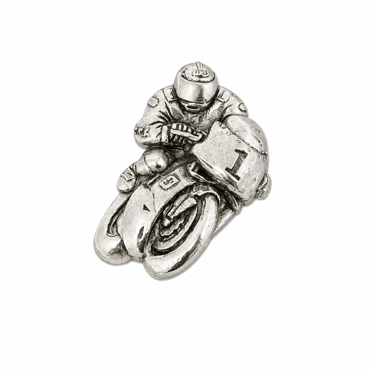 Pewter motorbike racing motorcycle rider lapel pin badge