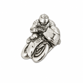 Pewter motorbike racing motorcycle rider lapel pin badge