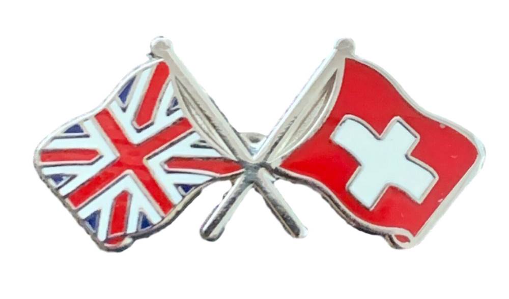 Union Jack & Switzerland Flags Friendship Courtesy enamel Lapel Pin Badge T368 image 2