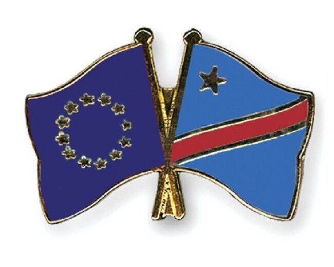 EU European Union & Congo Flags Friendship Courtesy Enamel Lapel Pin Badge image 0