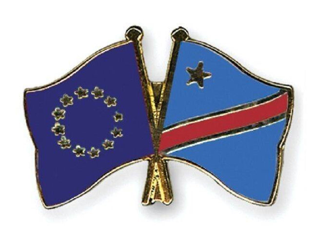 EU European Union & Congo Flags Friendship Courtesy Enamel Lapel Pin Badge image 0