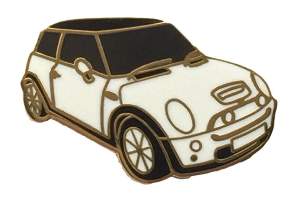 Mini New Shape Motorcar White Quality Enamel Lapel Pin Badge image 0