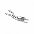 Pewter female scuba diver pin badge swimming with air tank mask and fins