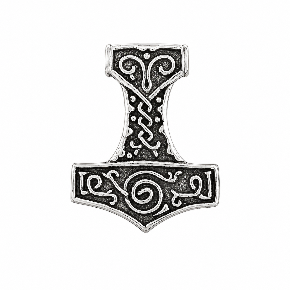 Thor's Hammer Mjolnir pewter pin badge with Viking Norse decoration