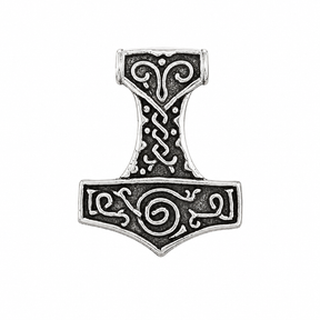 Thor's Hammer Mjolnir pewter pin badge with Viking Norse decoration