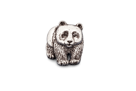 Detailed pewter Panda bear pin badge with butterfly clutch fastening on a white background.