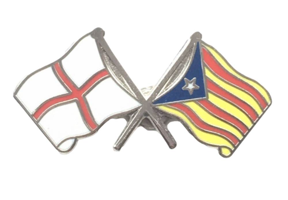 England & Barcelona  Catalonia Flags Friendship Courtesy Enamel Lapel Pin Badge image 0