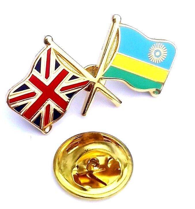 Union Jack & Rwanda Flags Friendship Courtesy enamel Lapel Pin Badge T1054 image 1