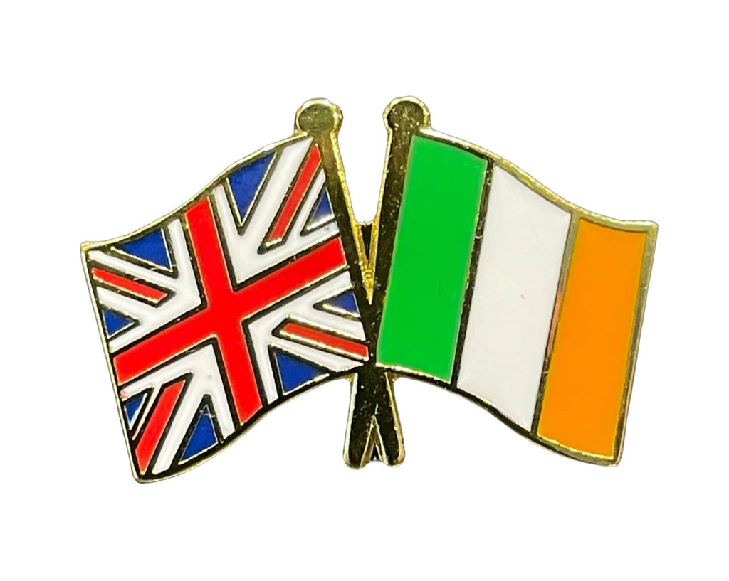 Union Jack and Ireland Flags Diplomatic Friendship Enamel Lapel Pin Badge image 0