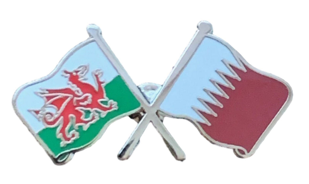 Wales and Qatar Flags Diplomatic Friendship Enamel Lapel Pin Badge image 0