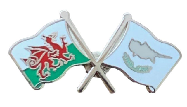 Wales & Cyprus Flags Friendship Courtesy  enamel  Lapel Pin Badge T1016 image 0