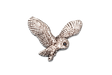 Detailed pewter Owl in Flight pin badge featuring an owl with fully spread wings and butterfly clutch fastening on a white background.