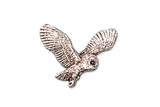 Detailed pewter Owl in Flight pin badge featuring an owl with fully spread wings and butterfly clutch fastening on a white background.