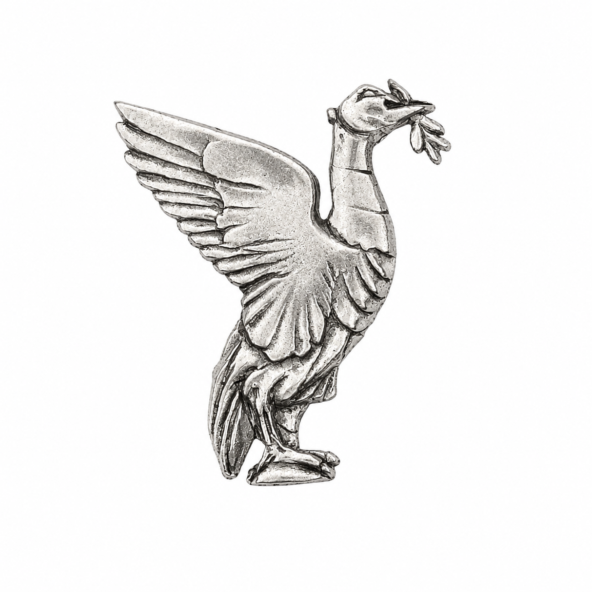 Liverpool Liver Bird pewter pin badge with raised wing and sprig in beak