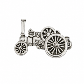 Pewter vintage steam traction engine lapel pin badge with spoked wheels