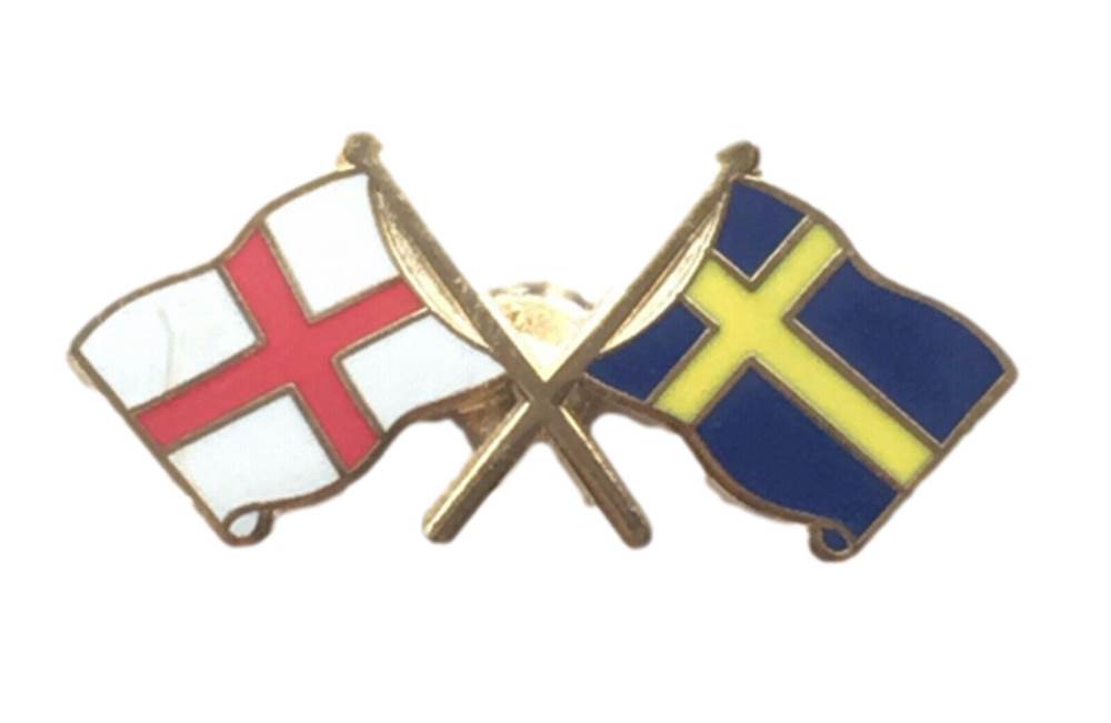 England & Sweden Flags Friendship Courtesy Enamel Lapel Pin Badge image 0