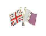 Union Jack and Qatar Flags Diplomatic Friendship Enamel Lapel Pin Badge image 0