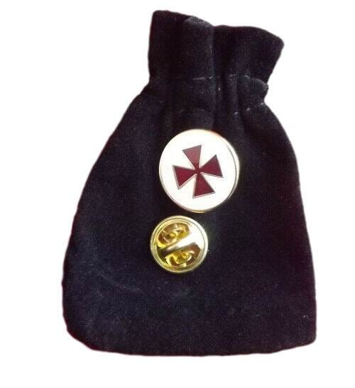 Masonic Preceptory Knights Malta Enamel Lapel Pin Badge with Black Velvet Pouch image 0