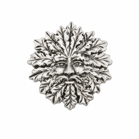 Green Man pewter pin badge with traditional leafy foliate face