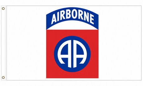 82nd Airborne flag with red and blue double-A insignia on white, 5ft x 3ft