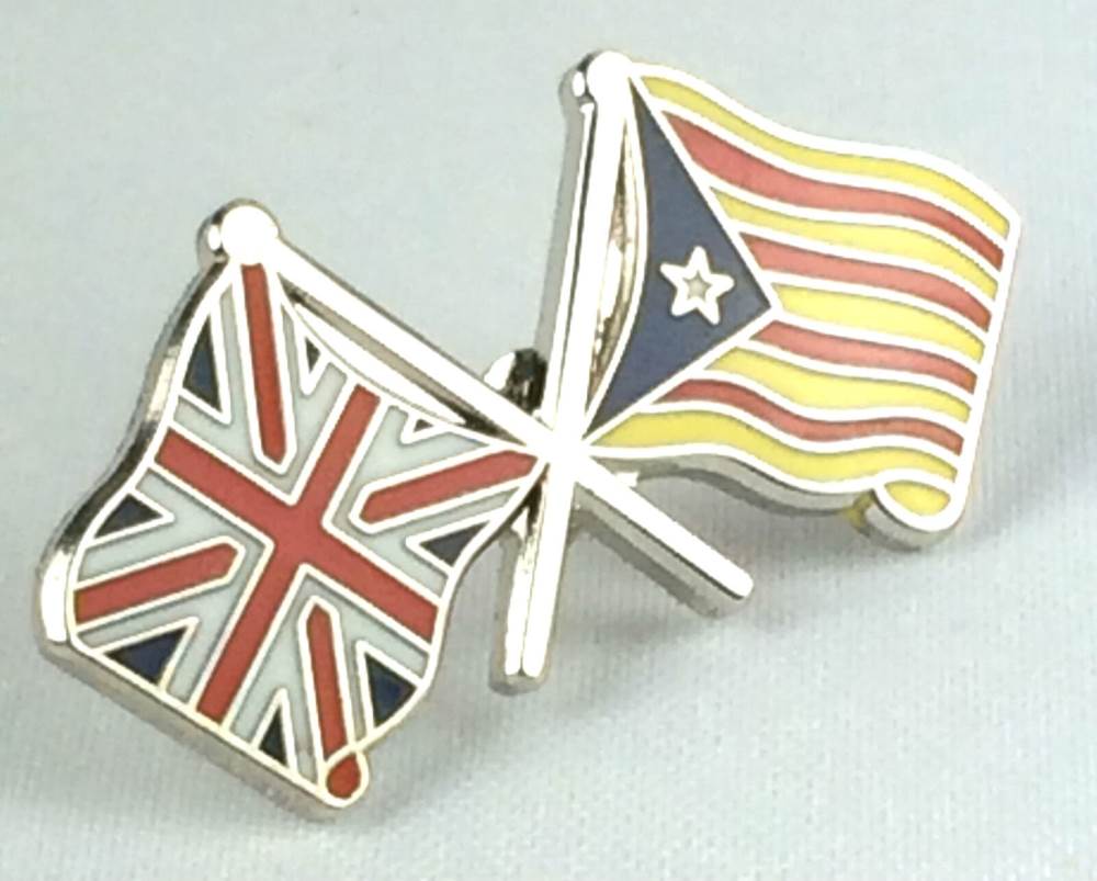 Union Jack & Barcelona Catalonia Friendship Enamel Lapel Pin Badge image 0
