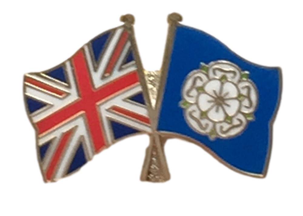Yorkshire Rose & Great Britain Flags Friendship Enamel Lapel Pin Badge image 0