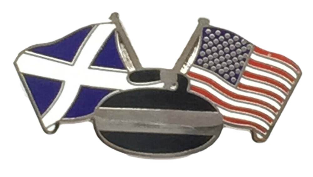 Scotland & USA Curling Flags Friendship Courtesy Enamel Lapel Pin Badge T255 image 0
