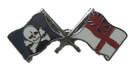 Pirate Jolly Roger / Royal Navy White Ensign Military Enamel Lapel Badge image 0