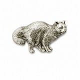 Detailed pewter Birman cat badge in a crouching pose with curled tail