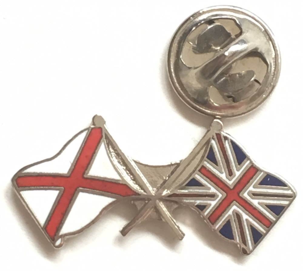 Jersey and Union Jack Friendship Courtesy Enamel Lapel Pin Badge image 1
