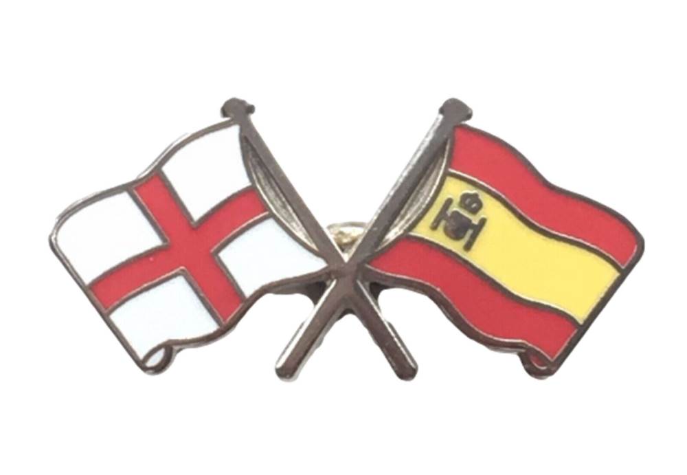 England & Spain Flags Friendship Courtesy Enamel Lapel Pin Badge T957 image 0