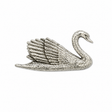 Handcrafted pewter swan pin badge with raised wings and detailed feather design