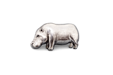 Detailed pewter Hippopotamus (Hippo) pin badge with butterfly clutch fastening on a white background.