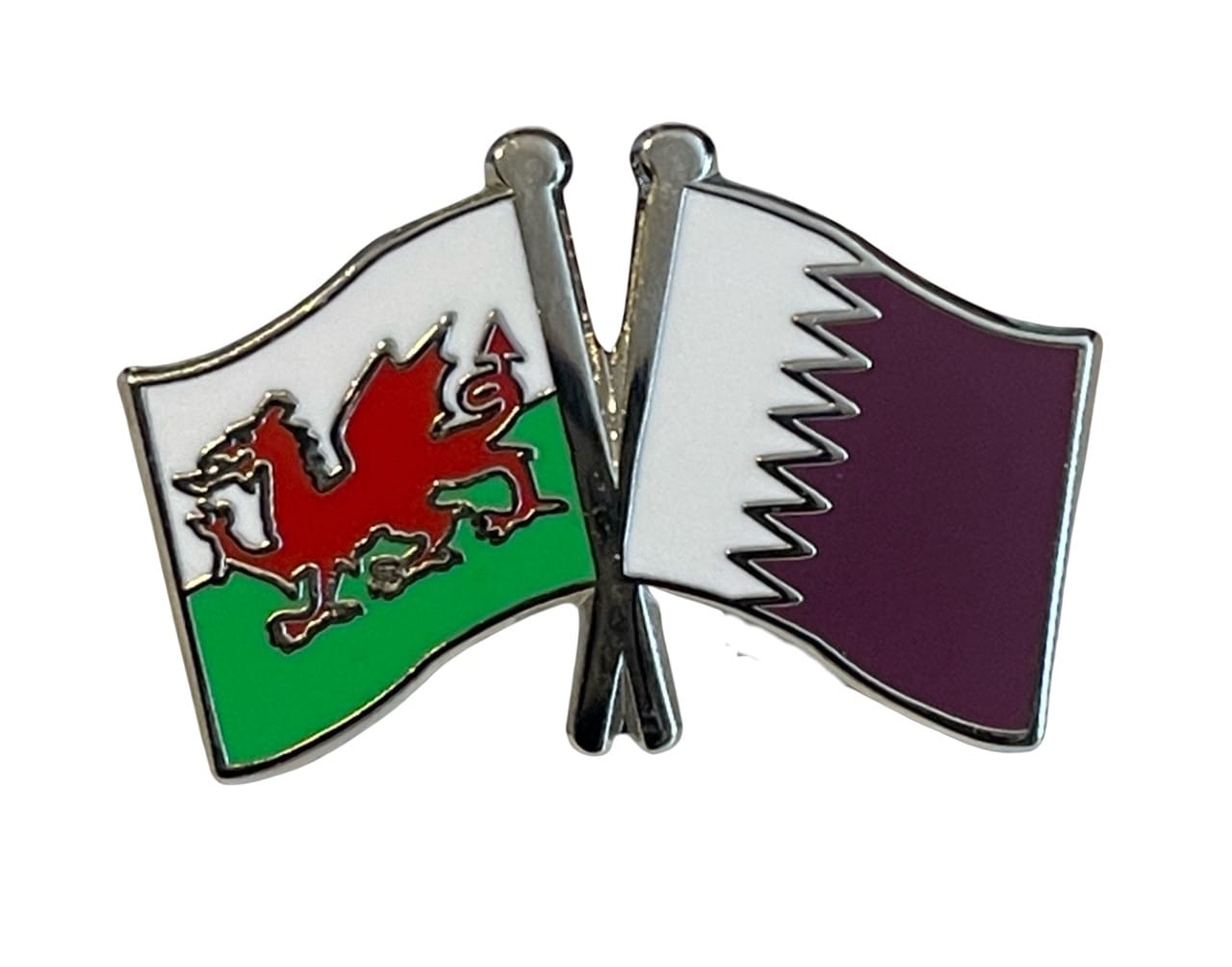 Wales and Qatar Flags Diplomatic Friendship Enamel Lapel Pin Badge image 0
