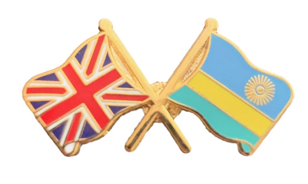 Union Jack & Rwanda Flags Friendship Courtesy enamel Lapel Pin Badge T1054 image 0