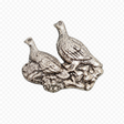 Handcrafted pewter Grouse Pair pin badge featuring two British game birds standing amongst heather.