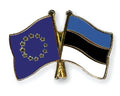 EU European Union & Estonia Flags Friendship Courtesy Enamel Lapel Pin Badge image 0