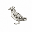 Handcrafted pewter puffin pin badge with detailed beak, wings and feather design