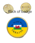 We Stand With Ukraine with Wales Dragon 27mm Metal Lapel Pin Badge Domed Insert image 0