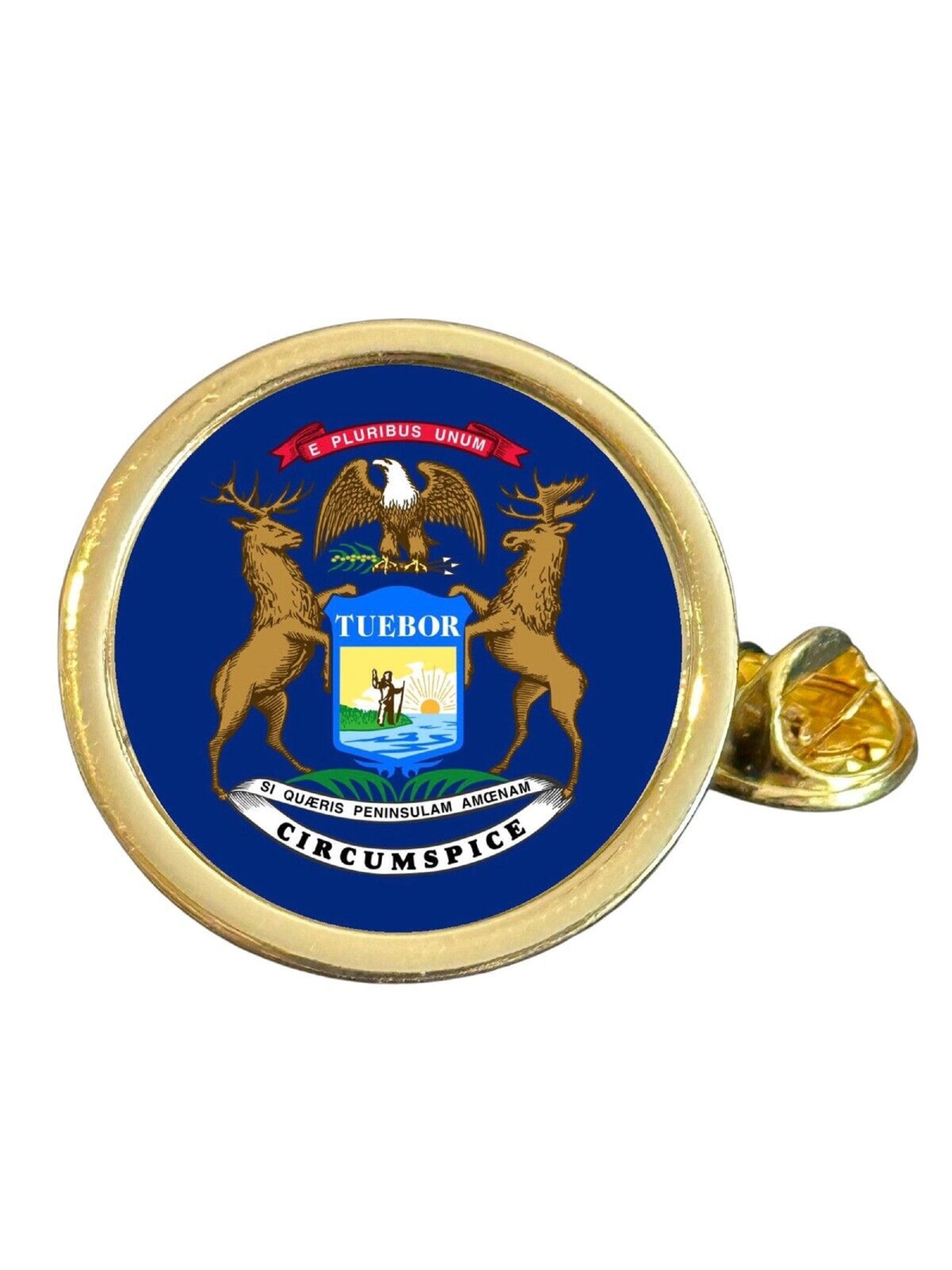 State Of Michigan Part Flag USA Gold Plated Domed Lapel Pin Badge in Bag image 0