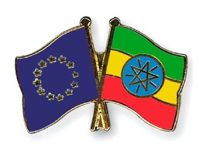 EU European Union & Ethiopia Flags Friendship Courtesy Enamel Lapel Pin Badge image 0