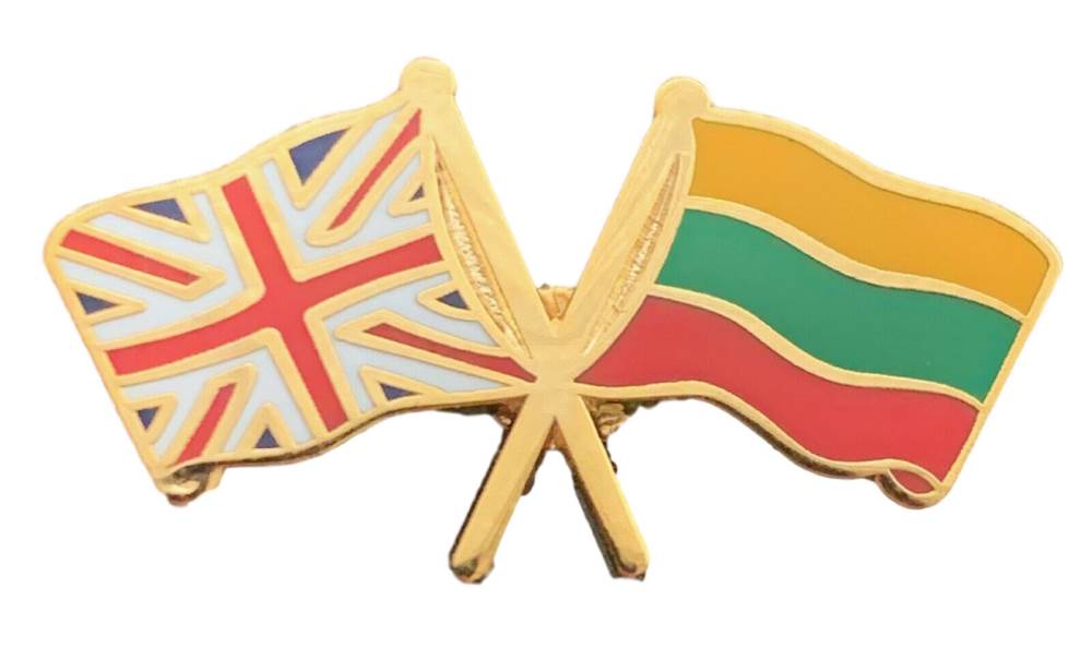 Union Jack & Lithuania Flags Friendship Courtesy  enamel  Lapel Pin Badge T1135 image 0
